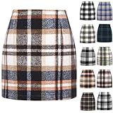 Holiday Winter Skirts for Women 2025 Christmas Plaid Skirts Elegant Flannel Gingham Skirt Tummy Control Pencil Mini High Waisted Wool Skirt Cute a Line Knee Length Bodycon Faldas De Mujer Elegantes