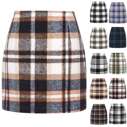 Holiday Winter Skirts for Women 2025 Christmas Plaid Skirts Elegant Flannel Gingham Skirt Tummy Control Pencil Mini High Waisted Wool Skirt Cute a Line Knee Length Bodycon Faldas De Mujer Elegantes