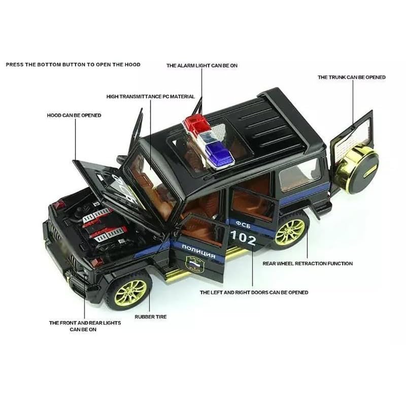 Image of PINQUE Kids New Car 1:32 G Wagon Police Diecast Alloy Metal Pull Back Car with Openable Doors Music Sound and Light Vehicle Toy Car for Boys (White)