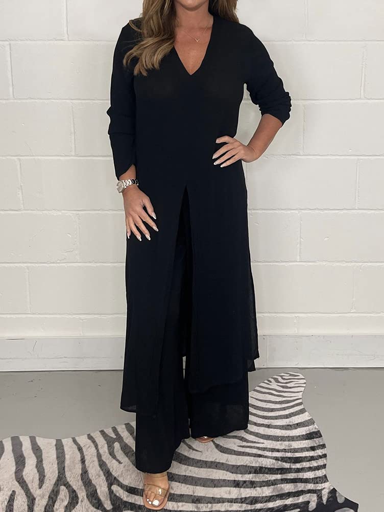 shownicer Femme Ensemble de Pantalon Larges et Top Élégante Ample Costume 2 Pièces Couleur Unie Tailleur Décontracté D'été Tenue de Plage Casual Affaires Outfits Suit
