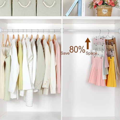TOPIA HANGER 4 Tier Metal Skirt Hangers for Women, Pants Hanger Space Saving with Adjustable Clips, Gain 70% More Space, Non Slip Grip for Slacks, Trousers, Shorts, Jeans, Towels, Black, 2-Pack, CT20B by TOPIA HANGER - Used condition - US$12.02
