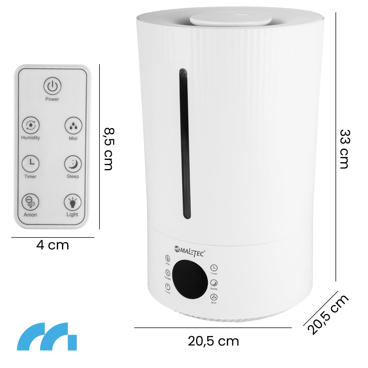 Maltec Luftbefeuchter Ionisator Diffusor WT5000ION mit Ölen Ultraschall bis 35m2 Aromatherapie 3 Stufen