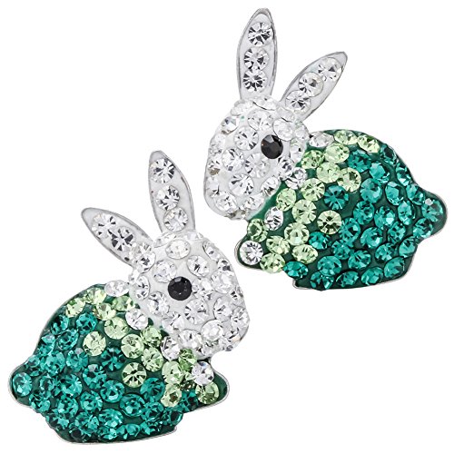 YACQ Women's 925 Sterling Silver Crystal Bunny Stud Earrings - 3/5 X 3/5 Inch - Ultra Light - Easter Costume Jewelry Accessories Gifts for Women Girls ( Green )