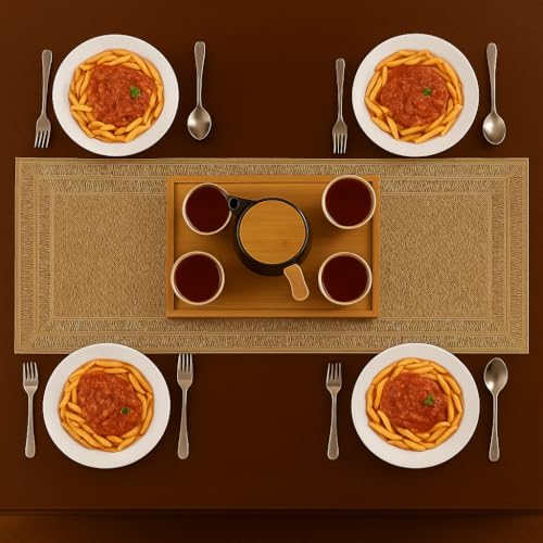 Image of Homerz Premium Table Runner, PVC, Size- 92x34 cm | Waterproof, Heat Resistant, Non-Slip, Easy to Clean Soft Table Runner for Coffee Table, Dining Table and Centre Table. (Border Net)