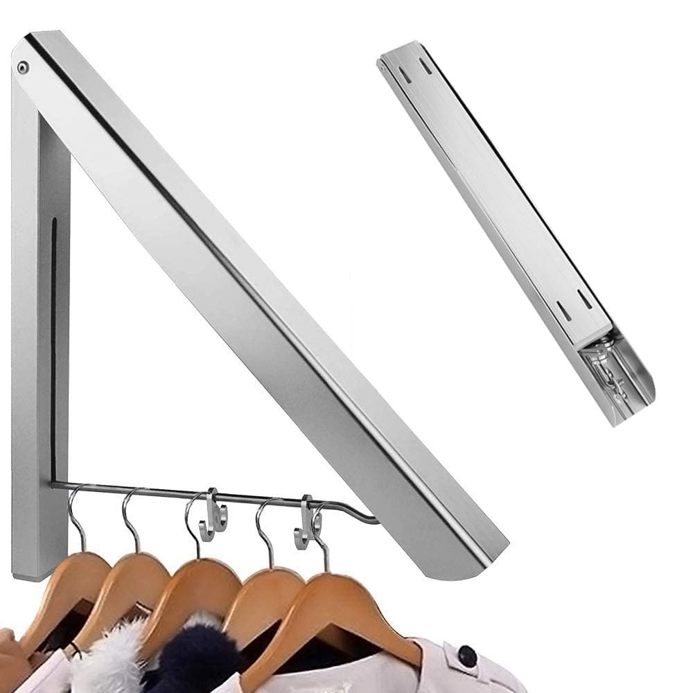 HBSTUDIOFolding Clothes Hanger Wall Mounted,Clothes Rail Aluminum Foldable Racks for Clothes Hanging Storage(1pcs)