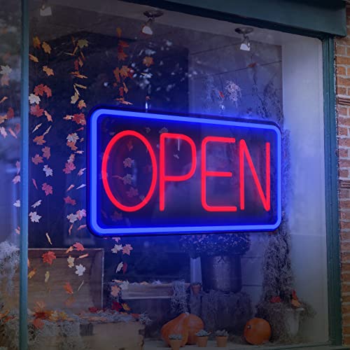 Sugarneon Led Neon Open Sign, 16.5"X 9" Open Sign For Business, Powered By Usb With On/Off Switch, Adjustable Brightness Neon Lights For Party Bar Salon Stores Hotel Wall Decor Neon Light Sign（Blue/Red-Horizontal） #TOP6