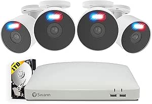 Swann Home DVR Security System 1TB, 8 Channel 4 Camera, 1080P HD Video, Indoor Outdoor Surveillance CCTV, Color Night Vision, Heat Motion Detection asin的图片