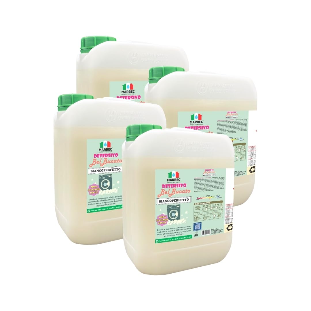 MARBEC DETERSIVO BelBucato BiancoPerfetto 5LTx4PZ Detersivo liquido concentrato per bucato a mano e in lavatrice, specifico per il lavaggio di capi bianchi