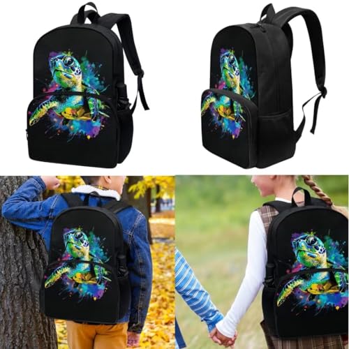 Pinupub Kids 3 In 1 Animals Backpack For Boys Girls 17 Inch Painting Sea Turtle Print Elementary School Bag With Lunch Bag Pen Bag3