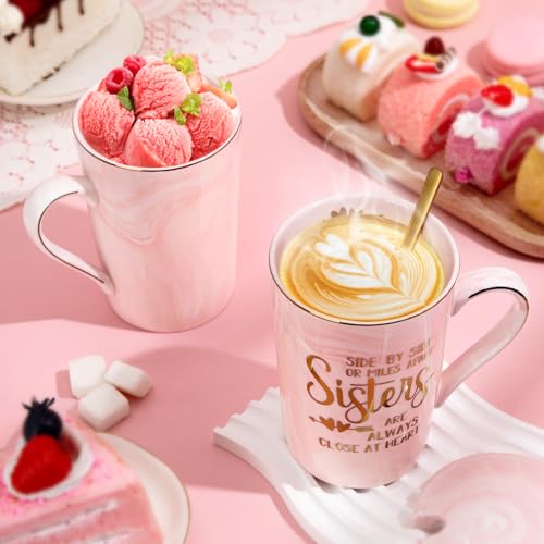 Sister Gifts - Sister Birthday Gifts Christmas Birthday Gift for Soul Sisters, 14Oz Pink Marble Ceramic Gold Print Coffee Mug with Spoon Lid Card, Nice Box - Image 5