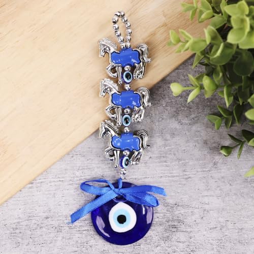 Image of 3 Horse Evil Eye Wall Hanging Decoration for Positive Energy & Protection | Aesthetic Home Decor | Nazar Battu for Home Entrance & Car Dashboard Decor | Ideal for Spiritual Gifting & Wall Decor
