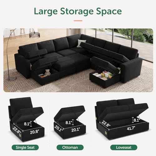 Image of HONBAY Modular Sectional Sleeper Sofa with Pull Out Couch, Oversized U Shaped Sleeper Pull Out Bed with Storage Sectional Couches for Living Room - Black