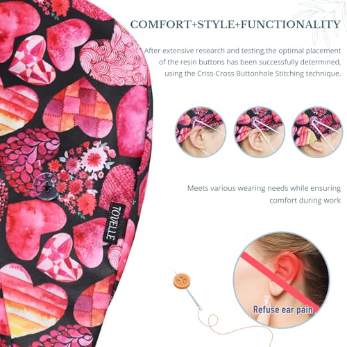 Image of Scrub Caps for Women with Buttons, Classic Surgical Caps | Double-Sided Printed, Adjustable,Long Hours, Sweatbands, Fabric Help Reduce Static Buildup