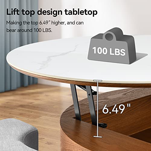 Hernest Round Lift Top Coffee Table With Storage 3 Stools Wood Marble White Modern Coffee Table Set For Living Room #TOP5