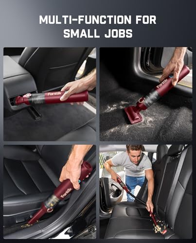 Fanttik Slim V8 APEX Car Vacuum, 4-in-1 Portable Mini Cordless Vacuum with 19000pa Suction Power, Type-C Charge, 2 Suction Modes, Handheld Vacuum for Small Jobs, Car, Office Desk, Keyboards (Red)