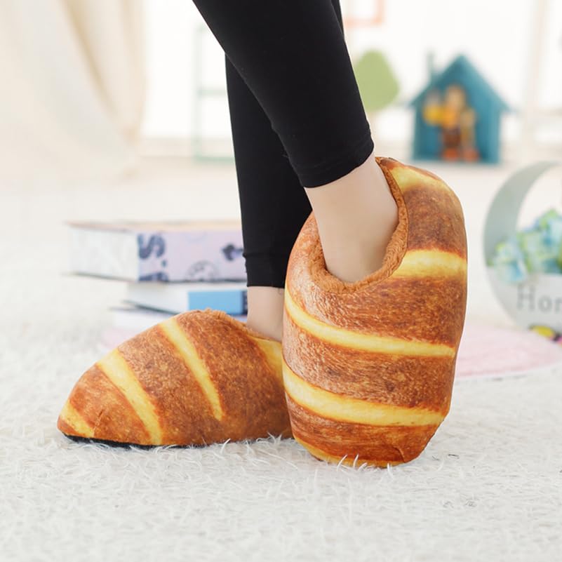 1Pair Winter Cotton Slippers for Women Creative Simulation Bread Design Soft Warm Indoor Slippers with Anti-skid Sole Comfortable Fashion Heel Wrapped for Home Use3