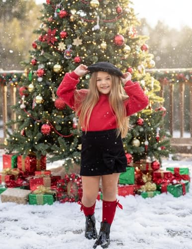 Image of Arshiner Girls Crewneck Sweaters Chunky Lantern Sleeve Knit Jumper Tops Casual Drop Shoulder Pullover Outwear for 5-13 Years