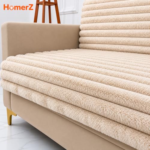 Image of Homerz Premium Rabbit Fur Sofa Cover with Anti-Skid Backing, Soft Plush Fabric Sofa Protector for Living Room Furniture (Beige, 6 (3+2+1) Seater, Seat Cover with Backrest)