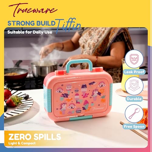 Image of Trueware Galaxy 3 304 Stainless Steel PU Insulated Lunch Box with Three Compartment BPA Free, Food Grade Ideal for School, Picnic, Office & Outdoor - 520ml