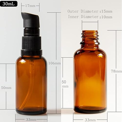 Miniatura 4 de 6 botellas de viaje de vidrio ámbar de 1.0 fl oz para artículos de tocador, recipientes de líquido recargables tamaño de viaje, botella de bomba de