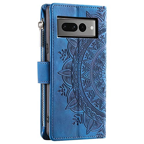 VEEMOS Wallet Case for Google Pixel 7 Pro Flower Flip Case Protective Leather Folio Book Phone Cover with Card Slots Kickstand Zipper Pocket - Image 3