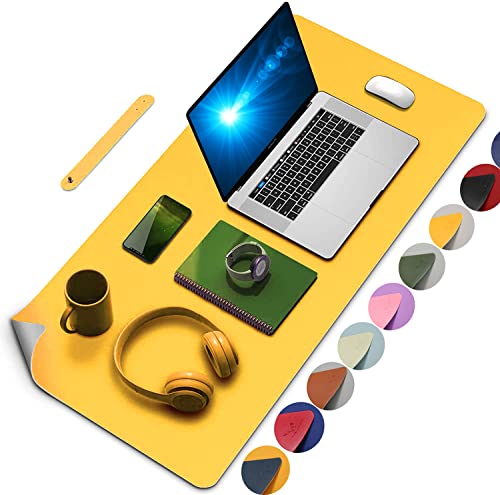 Yikda Schreibtischunterlage Leder, Mauspad, wasserdichte schreibunterlage tischunterlage Schreibtischmatte, PU-Leder doppelseitige Mousepad für Büro und Zuhause(Gelb/Silber 80*40cm) Cover