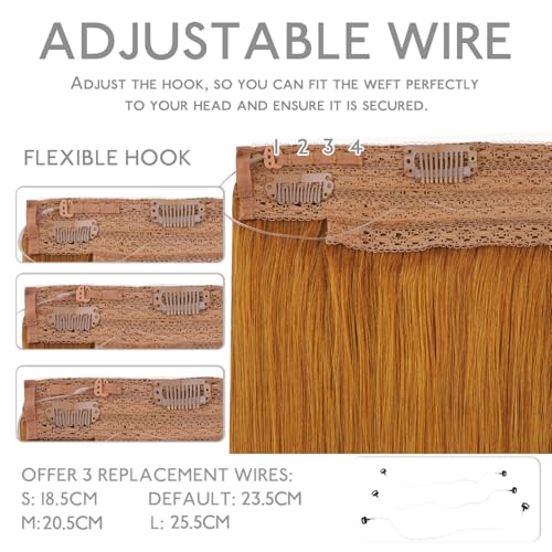 Image of WENNALIFE Wire Hair Extensions Real Human Hair 14 inch 75g Auburn Ginger Remy Wire Hair Extensions Invisible Transparent Fish Line Straight Real