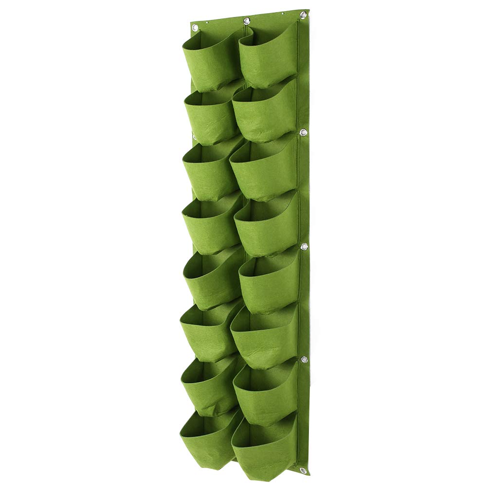 Jardin Vertical, Jardin Vertical Pared, 16 Bolsillos de Cultivo de PlantacióN Bolsas de Fieltro de Cultivo de JardíN de Pared de Flores Verdes Verticales al Aire Libre, para Balcón, Patio(100*30cm)