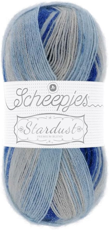 Scheepjes Stardust 100 g (3.53 oz) Yarn, Color 663 Gemini, Mohair/Wool/Acrylic/Polyester Blend, Blue and Ecru