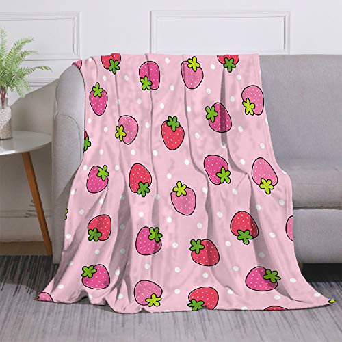 Miblor Cute Pink Strawberry Blanket Super Soft Warm 60x80 Inch Plush Fleece Throw Blanket for Sofa Bed Travelling Camping Gift Idea