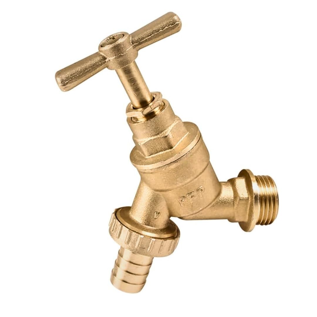 Outdoor Garden Tap Hose Union Bib Tap 1/2inch BSP with Compression Wallplate Elbow, Through The Wall 15mm Copper Tube (Single Bib Tap)