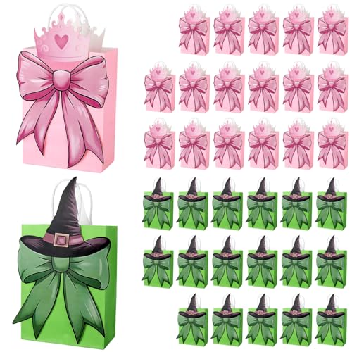 Jbnausoy 36 Pcs Wicked Goodie Bags with Handles Halloween Witch Themed Party Decorations Pink and Green Double Side Paper Candy Bags Wicked Gift Bag for Birthday Party Decorations