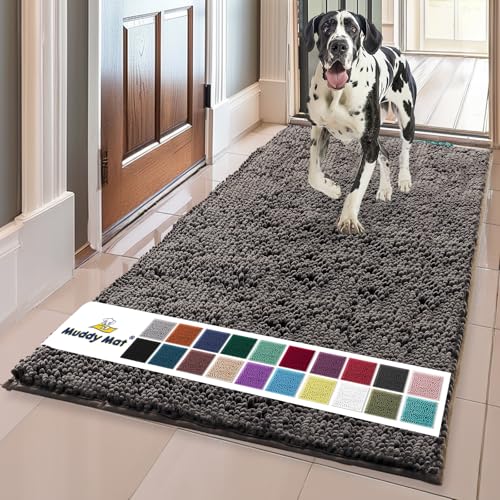 Muddy Mat® Shown on TV – Super Absorbent Door Mat Indoor, Microfiber Quick Dry Chenille Entryway Rug, Non-Slip Front Door Mat, Indoor Mats for Entryway, Machine Washable Pet Rug, Charcoal 36"x60"