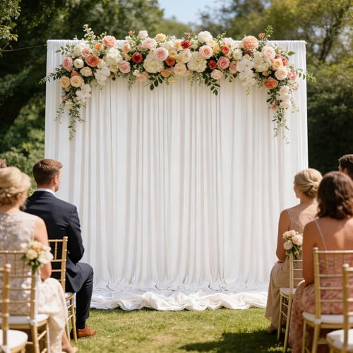 Image of 10ft x 10ft Ivory White Backdrop Curtains for Parties, Polyester Fabric Backdrop Drapes with Rod Pockets for Weddings, Birthday, Halloween, Photography, Christmas Party Background Curtain, 2 Panels