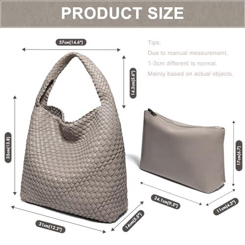 Image of Woven Bag Purses and Handbags Woven Vegan Leather Tote Shoulder Top-Handle Bag With Purses for Women