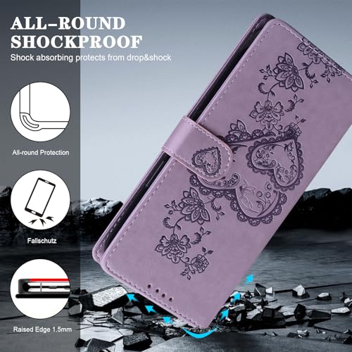 Housse en cuir Honor 400 Lite finition cœur en relief premium violet - 5