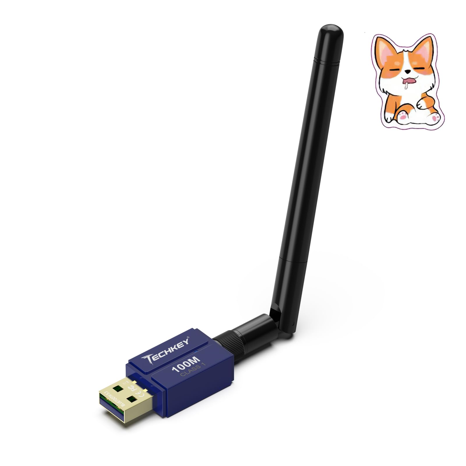 Techkey 5.3+EDR V3 USB Bluetooth Adapter - Class 1 Wireless Bluetooth Dongle for Desktop PC, Supports Windows 11/10/8.1 - Powder Blue