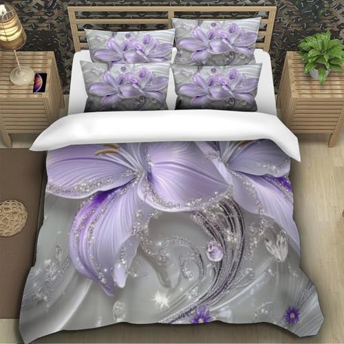 Parure de lit 3D cœur violet anti-allergique super king 260x220 cm - 5