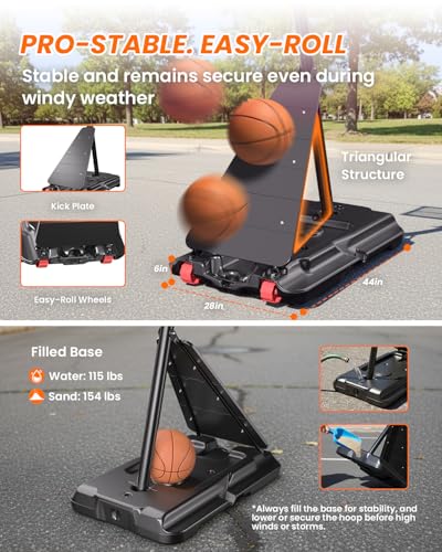 Image of IGL Basketball Hoop Outdoor 44 Inch, Height Adjustable 5.3-10 FT, Portable Basketball Goal with Shatterproof Backboard for Kids Teens Adults, Backyard Driveway