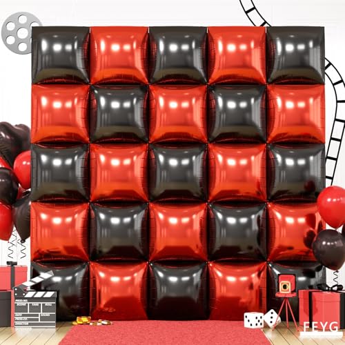 Image of Metallic Red Black and Gold Double Sided Square Foil Balloons Wall,19 Inches Chrome Foil Balloons Tunnel Arch Kit for Bachelorette,Anniversary,Wedding,Birthday,2026 Graduation Party Decorations
