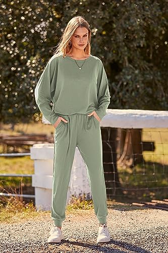 PRETTYGARDEN Women's Fall 2 Piece Lounge Set Long Sleeve Tops Ribbed Pants Spring Matching Sweatsuit Travel Outfits Clothes