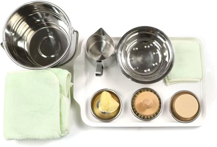 Montessori Table Washing Work Set - Practical Life Cleaning Kit, Complete Stainless Steel Table Washing Materials