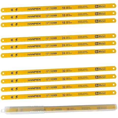 Hanpex Hacksaw Replacement Blade Sets (10 Pack) High Speed 3Pc. 18TPI / 3Pc. 24TPI / 4Pc. 32TPI- 12" Length Hack Saw Blade - Bi-Metal HSS Cutting Blades Cover