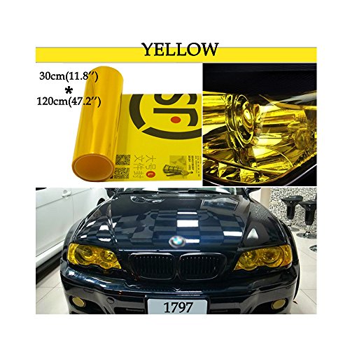 Image of 1797 Car Light Tint Film Headlight Fog Light Taillight Yellow Tinted Vinyl Tail Back Color Sticker Self Adhesive Shiny Chameleon Accessories Parts 48 inch x12 inch 1pc