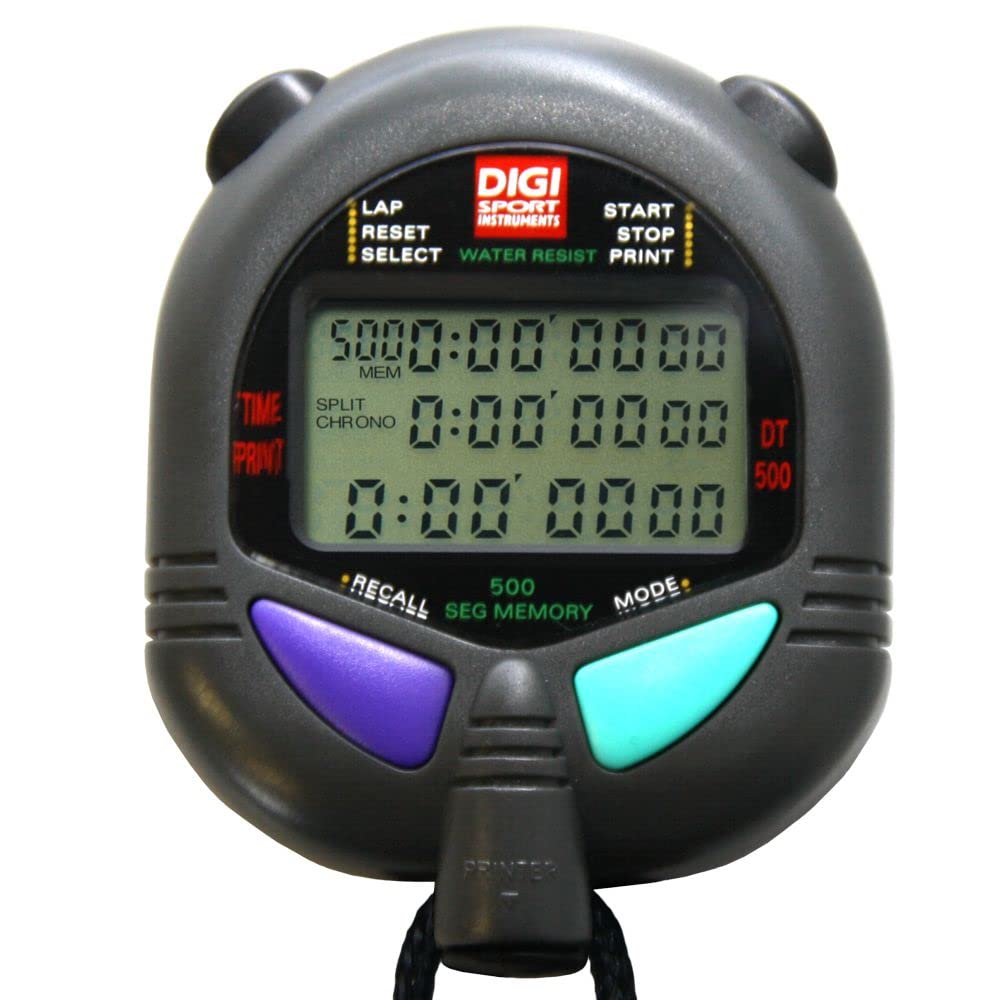 DIGI Cronómetro PC-110 (500 archivos de memoria memoria de memoria, número de impactos y km/h, hora y fecha, temporizador dual) - Cronómetro digital profesional con mecanismo de punto de presión