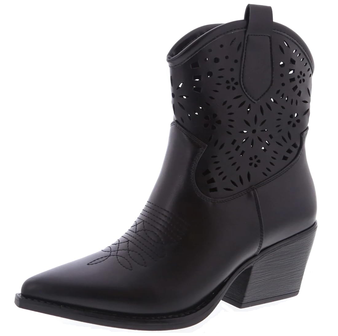 TruFox Womens Cowboy Cowgirl Ankle Booties Western Stylish Faux Leather Low Heel Boots