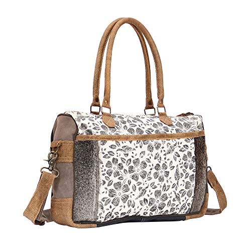 Myra Bag Amaryllis Upcycled Canvas & Cowhide Messenger Bag S-14983