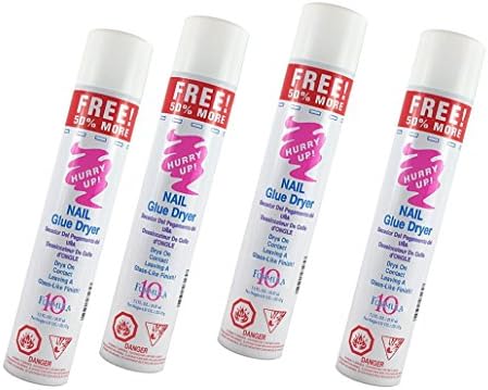 Hurry Up GLUE SPRAY ACTIVATOR Nail Glue Dryer.Dries all nail glues instantly. It works with liteless gels, silk, linens, fiberglass wraps, tips and dip powders - Size 7.2 fl oz. (Pack 4)