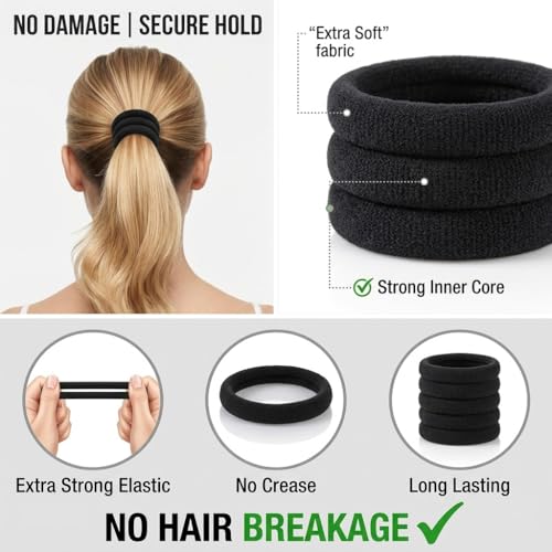 Image of Glaze Elastic Stretchable Ponytail Hair Rubber Bands for Girls, Women & Kids - Black Hair Ties (30 Pcs)