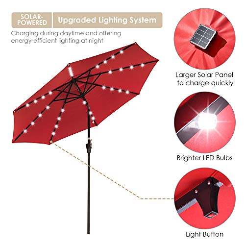 Yescom 9' Outdoor Solar Powered Led Umbrella 8 Ribs W/ 32 Lights For Patio Garden Deck Crank Tilt Uv30 Red (Pack Of 2) #TOP2